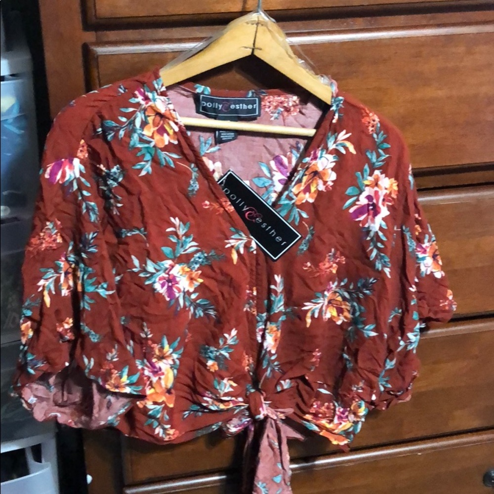 Macy’s short sleeve tie bottom top size xs